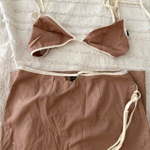 SHEIN Brown Beach Set with Cream Trim